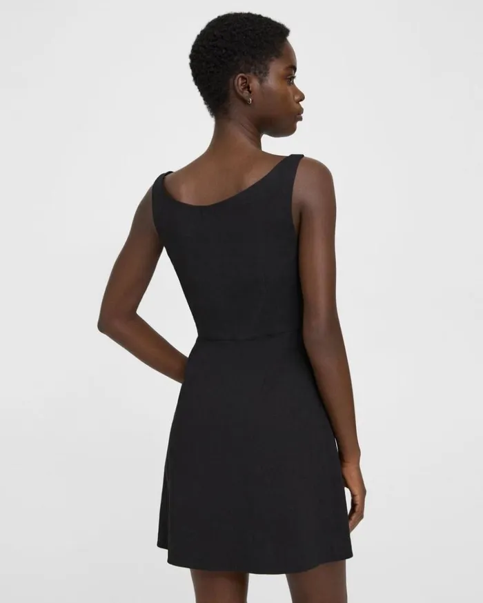 Theory Ballerina Neckline Mini Dress In Good Linen Black Women Dresses