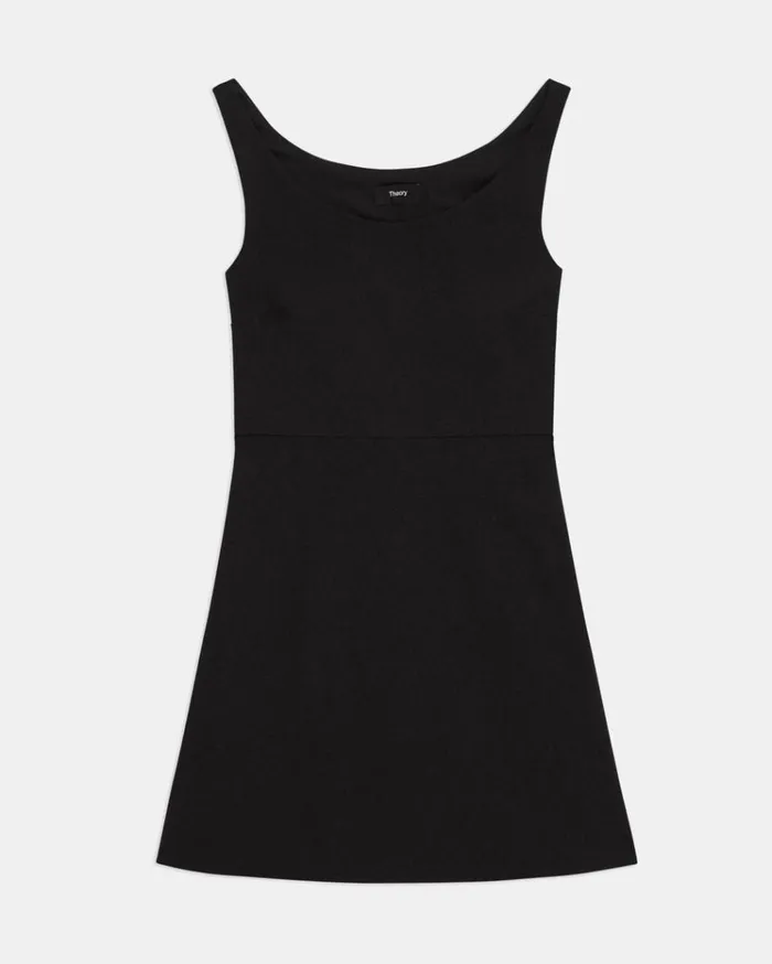 Theory Ballerina Neckline Mini Dress In Good Linen Black Women Dresses