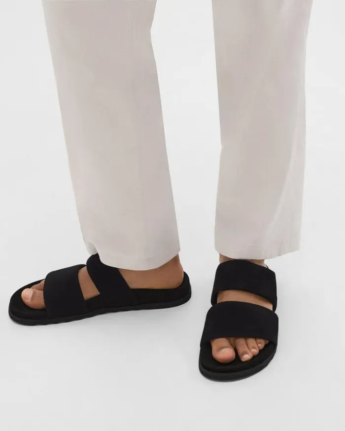 Theory Banded Slide Sandals In Suede Black Men Shoes