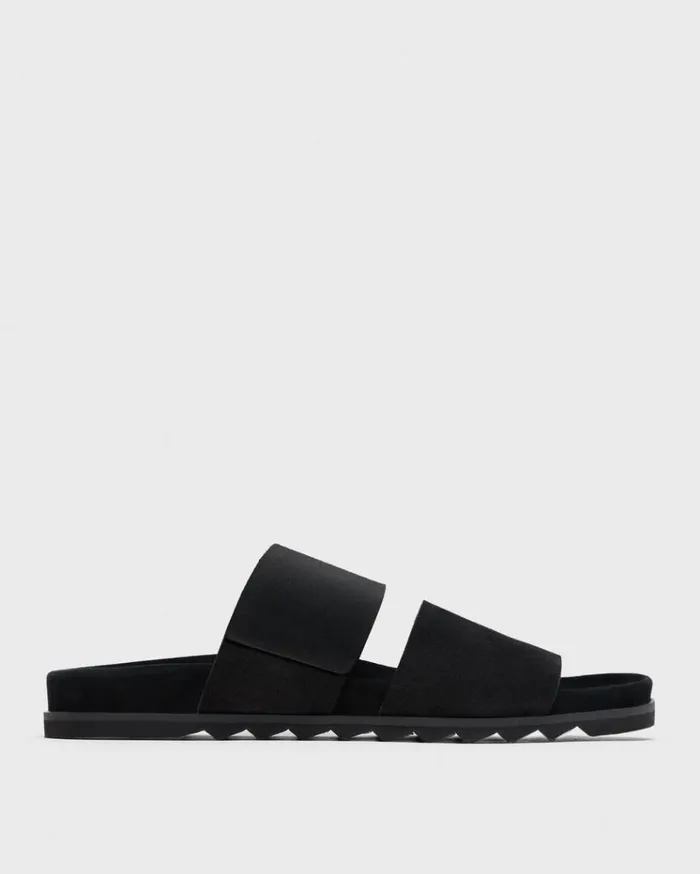 Theory Banded Slide Sandals In Suede Black Men Shoes