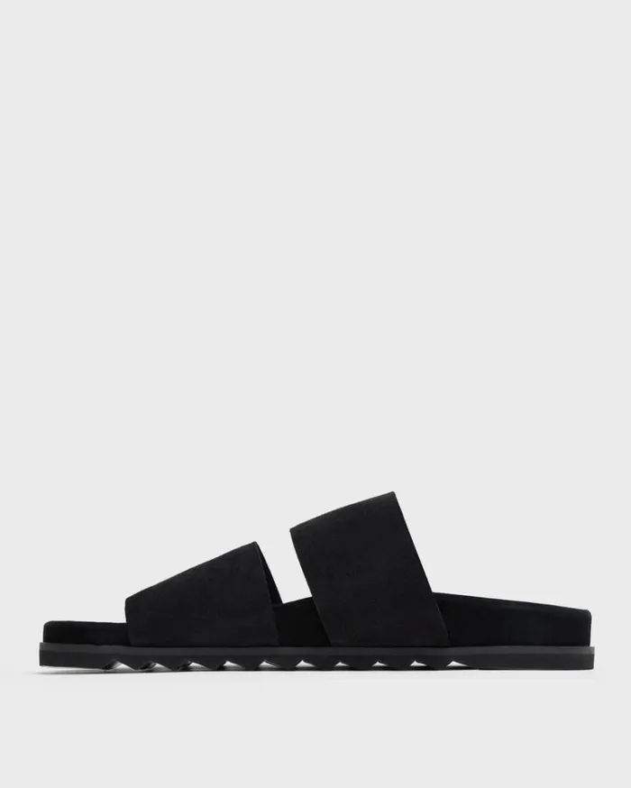 Theory Banded Slide Sandals In Suede Black Men Shoes