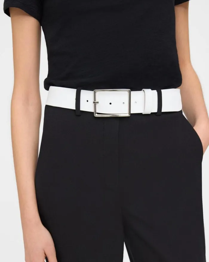 Theory Center Bar Belt In Leather White Women Belts