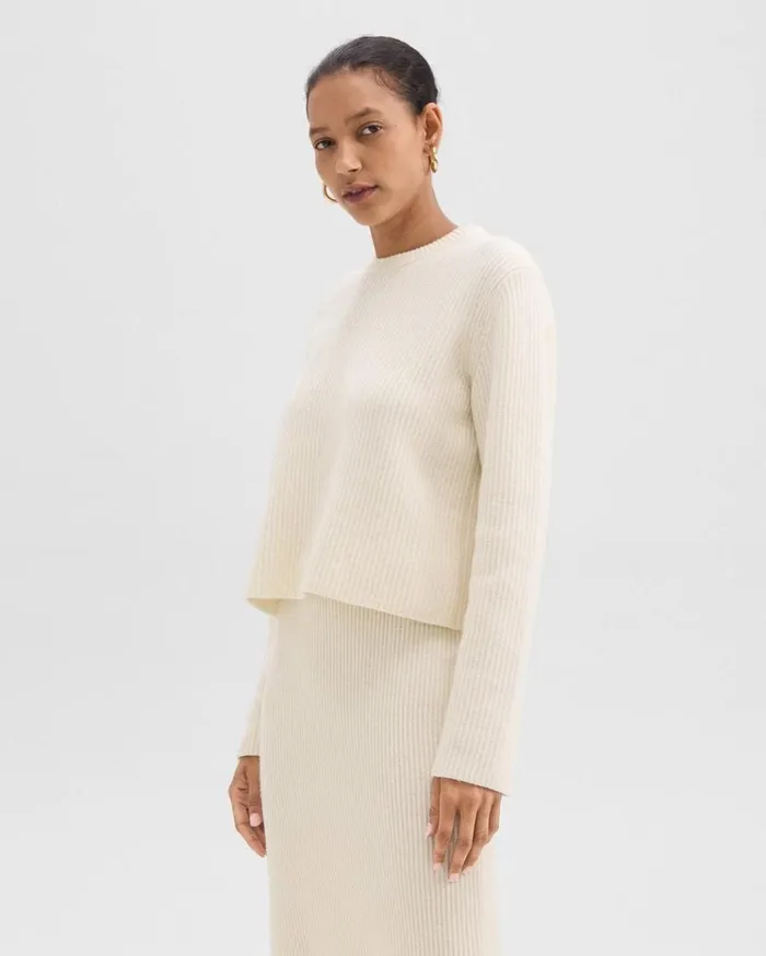 Theory Crewneck Sweater In Felted WoolCashmere Ivory Women Sweaters Cardigans Theory Crewneck Sweater In Felted WoolCashmere Ivory Women Sweaters Cardigans