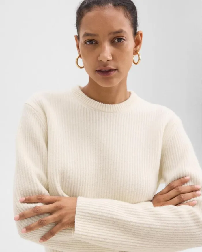 Theory Crewneck Sweater In Felted WoolCashmere Ivory Women Sweaters Cardigans Theory Crewneck Sweater In Felted WoolCashmere Ivory Women Sweaters Cardigans