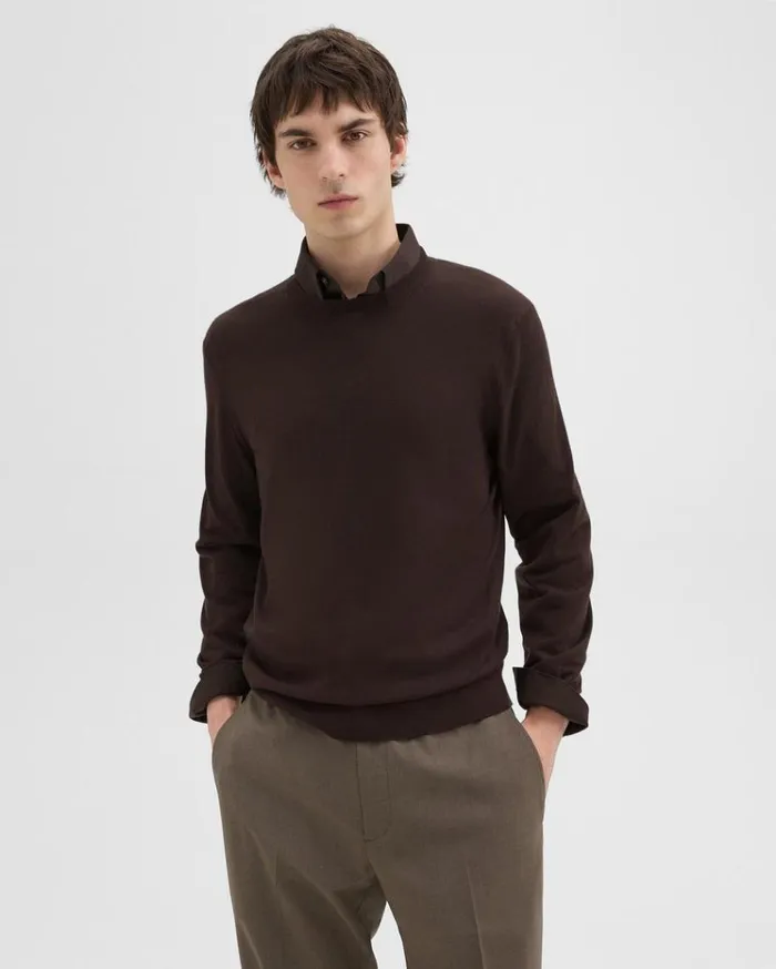Theory Crewneck Sweater In Regal Wool Hickory Men Sweaters Cardigans