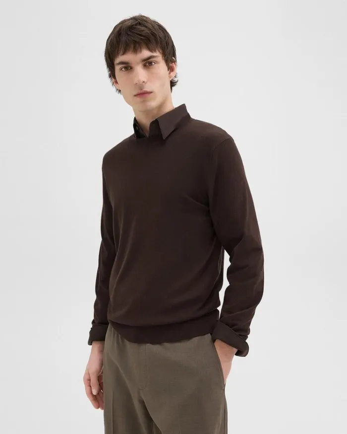 Theory Crewneck Sweater In Regal Wool Hickory Men Sweaters Cardigans