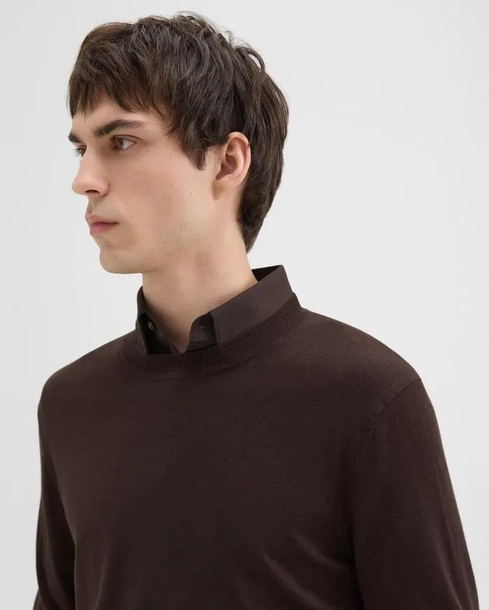 Theory Crewneck Sweater In Regal Wool Hickory Men Sweaters Cardigans