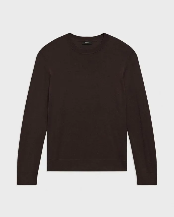 Theory Crewneck Sweater In Regal Wool Hickory Men Sweaters Cardigans
