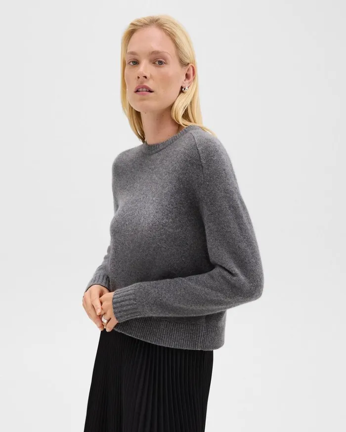 Theory Cropped Sweater In Cashmere Light Charcoal Women Sweaters Cardigans