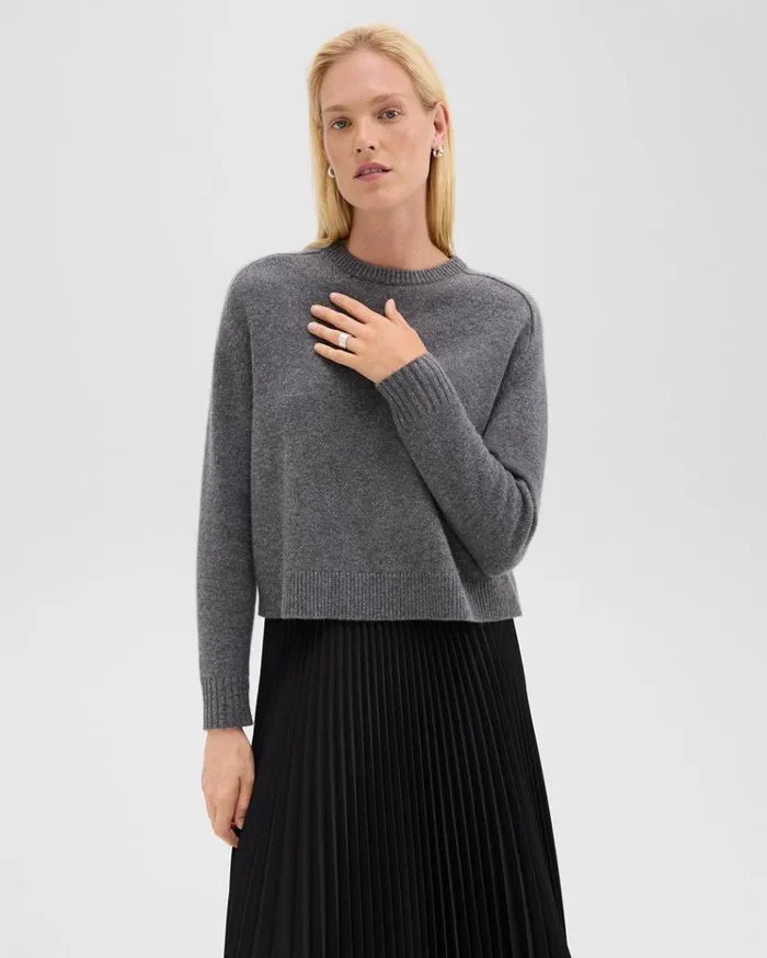 Theory Cropped Sweater In Cashmere Light Charcoal Women Sweaters Cardigans Theory Cropped Sweater In Cashmere Light Charcoal Women Sweaters Cardigans