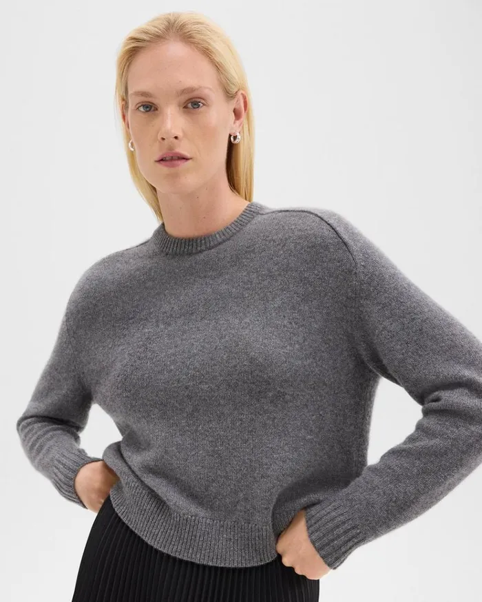 Theory Cropped Sweater In Cashmere Light Charcoal Women Sweaters Cardigans Theory Cropped Sweater In Cashmere Light Charcoal Women Sweaters Cardigans