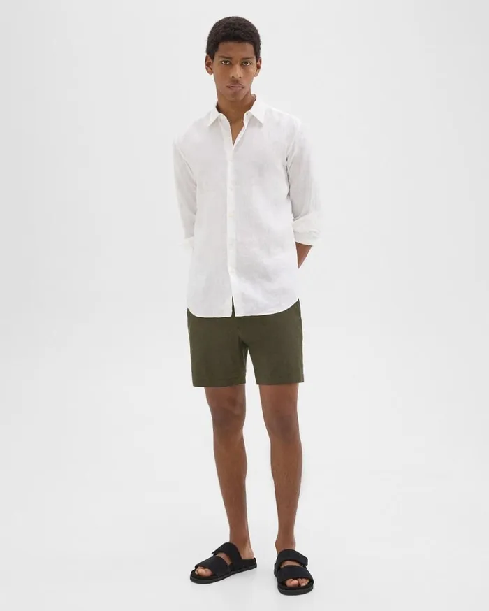 Theory Curtis 7034 Drawstring Short In Good Linen Dark Olive Men Shorts