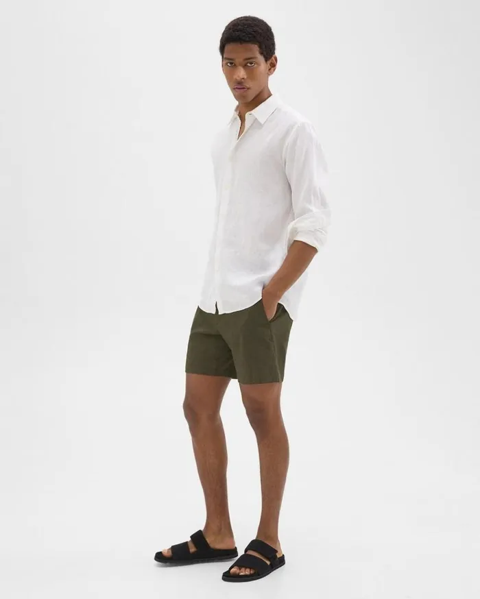 Theory Curtis 7034 Drawstring Short In Good Linen Dark Olive Men Shorts