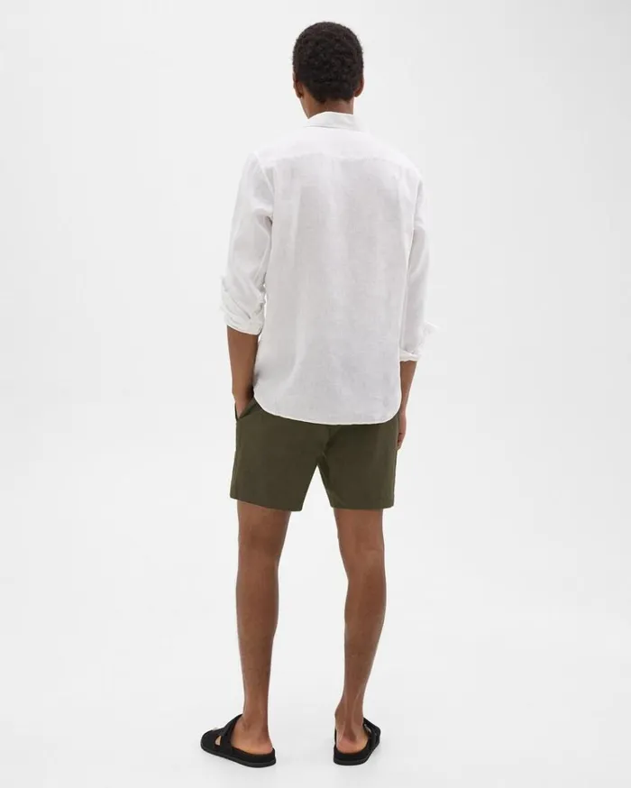 Theory Curtis 7034 Drawstring Short In Good Linen Dark Olive Men Shorts