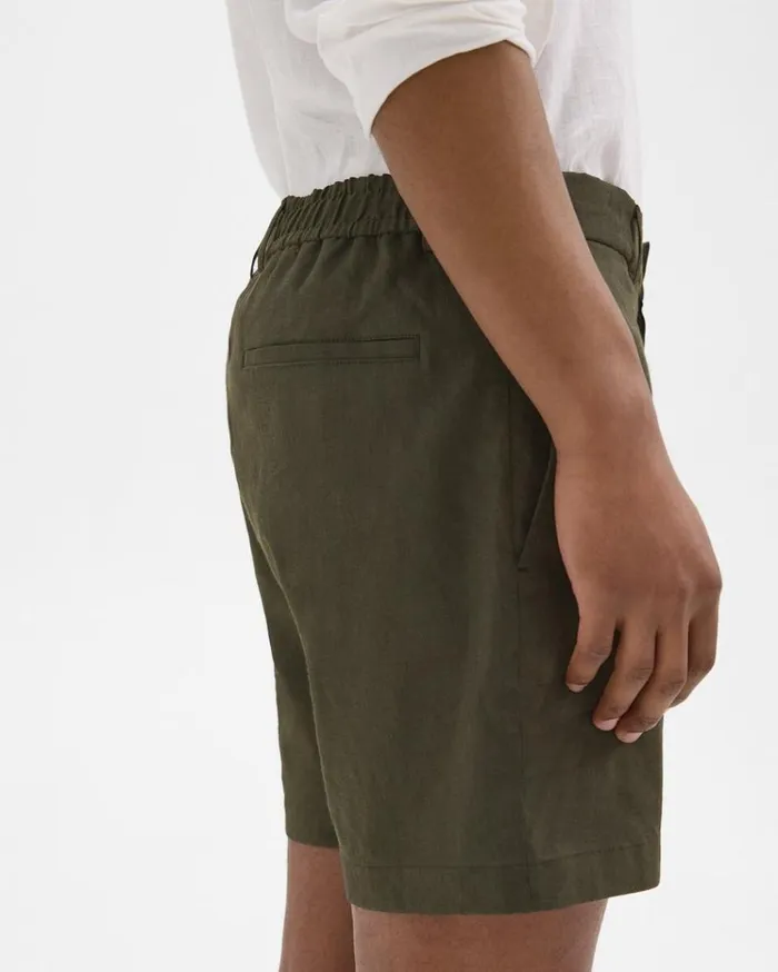 Theory Curtis 7034 Drawstring Short In Good Linen Dark Olive Men Shorts