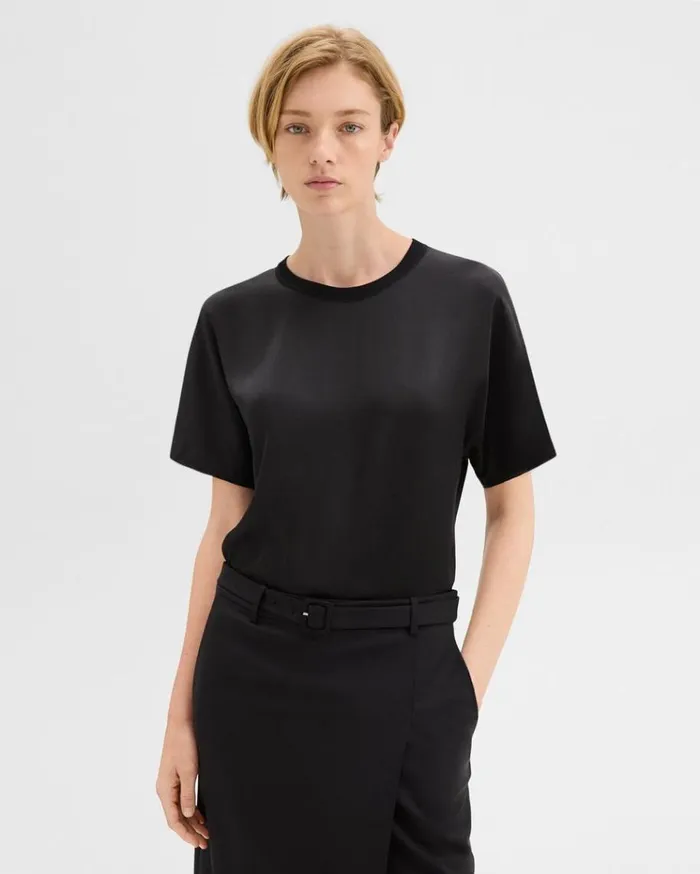 Theory Dolman Sleeve Tee In Recycled Satin Black Women Tops