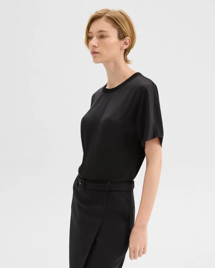 Theory Dolman Sleeve Tee In Recycled Satin Black Women Tops
