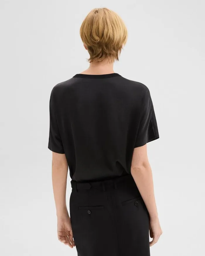 Theory Dolman Sleeve Tee In Recycled Satin Black Women Tops