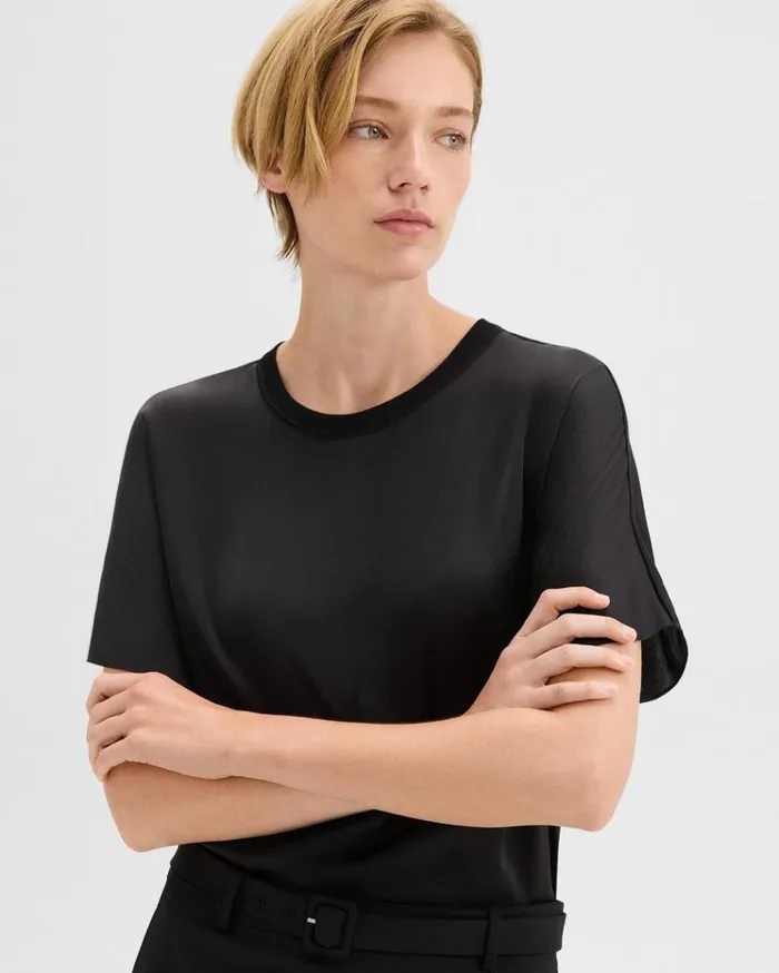Theory Dolman Sleeve Tee In Recycled Satin Black Women Tops