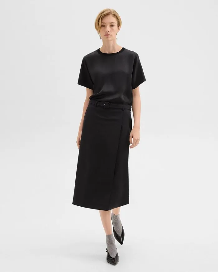 Theory Dolman Sleeve Tee In Recycled Satin Black Women Tops