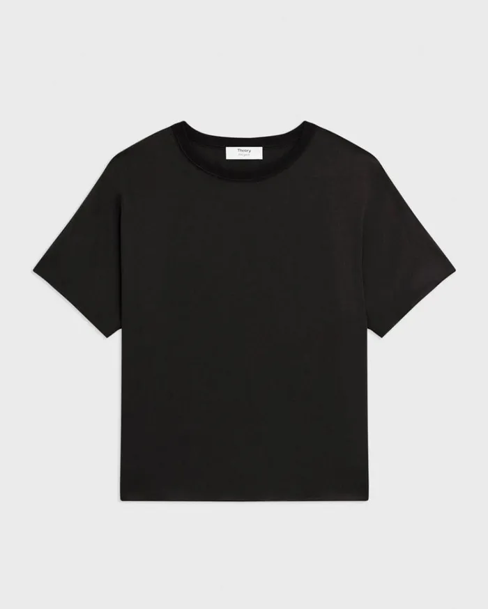 Theory Dolman Sleeve Tee In Recycled Satin Black Women Tops
