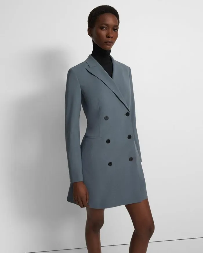 Theory DoubleBreasted Blazer Dress In Good Wool Blue Granite Women Dresses