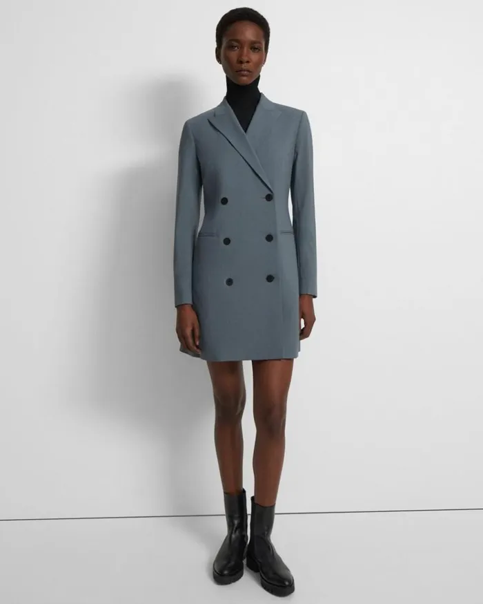 Theory DoubleBreasted Blazer Dress In Good Wool Blue Granite Women Dresses