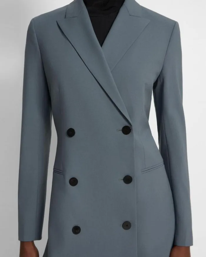 Theory DoubleBreasted Blazer Dress In Good Wool Blue Granite Women Dresses