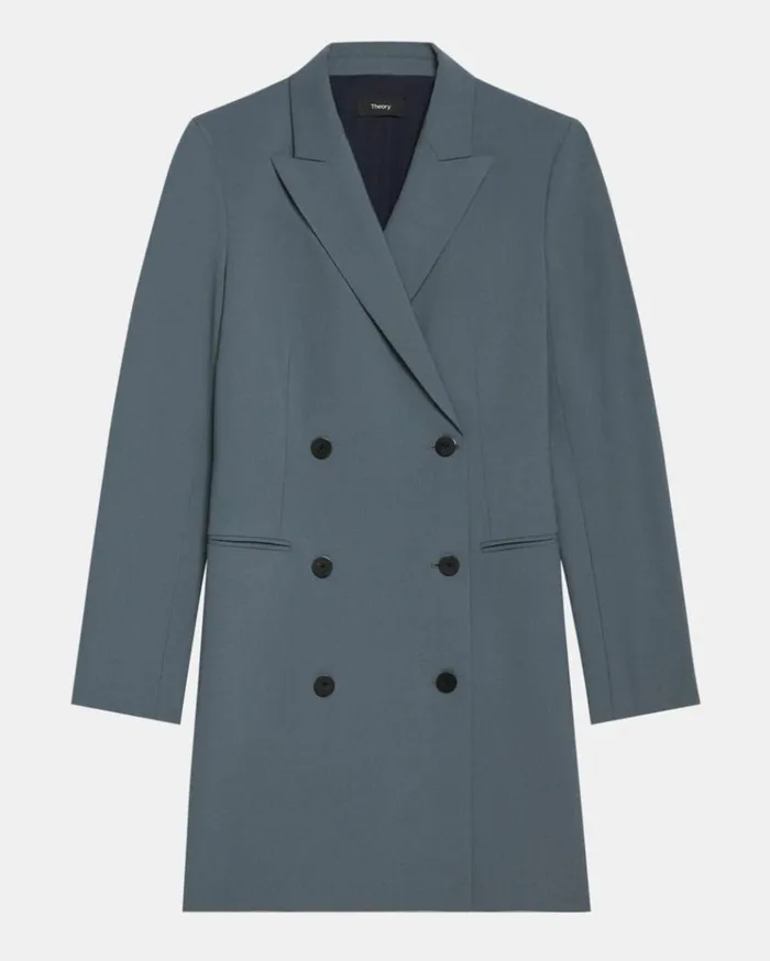 Theory DoubleBreasted Blazer Dress In Good Wool Blue Granite Women Dresses