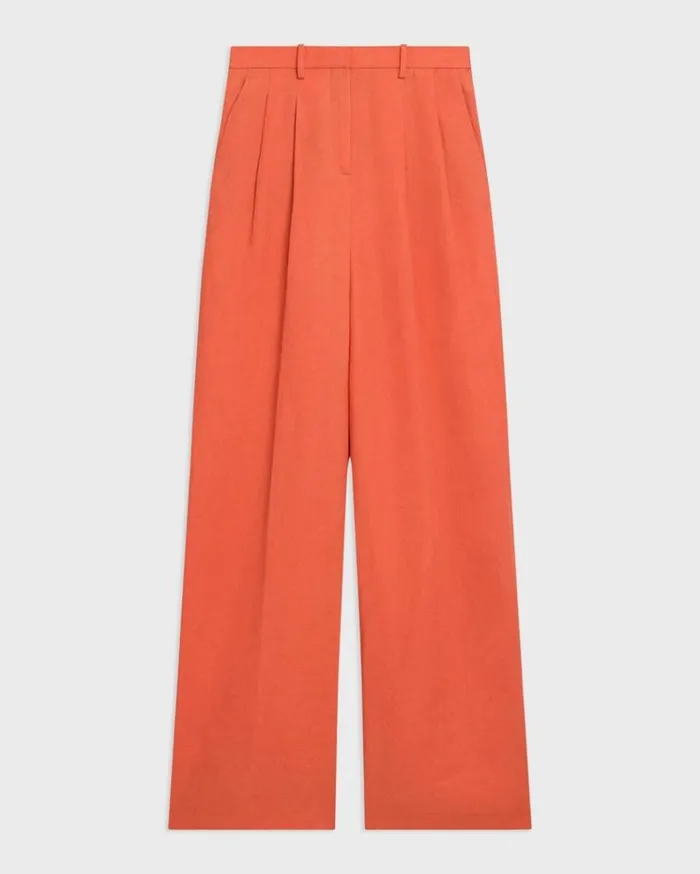 Theory Double Pleat Pant In Galena Linen Bright Coral Women Pants Theory Double Pleat Pant In Galena Linen Bright Coral Women Pants