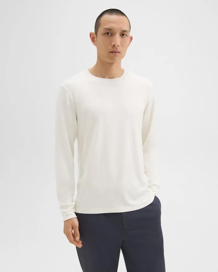 Theory Essential LongSleeve Tee In Anemone Modal Jersey Winter White Men TShirts Polos Theory Essential LongSleeve Tee In Anemone Modal Jersey Winter White Men TShirts Polos
