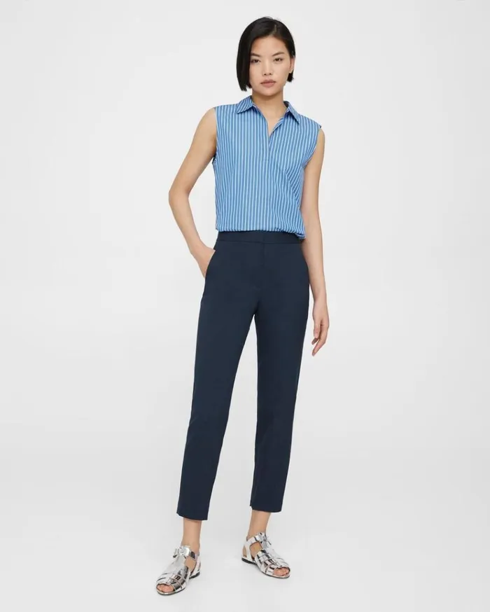 Theory Fitted Pant In Textured Gabardine Baltic Women Pants