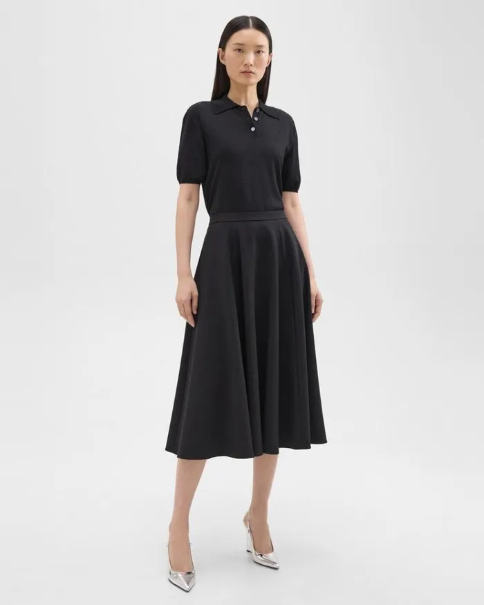 Theory Full Midi Skirt In Crepe Black Women Skirts