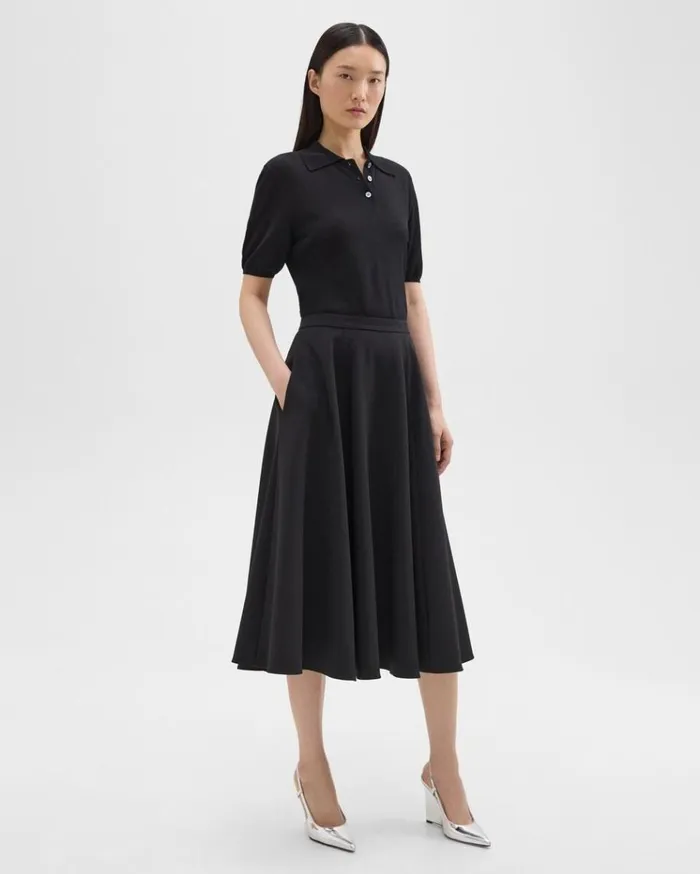 Theory Full Midi Skirt In Crepe Black Women Skirts Theory Full Midi Skirt In Crepe Black Women Skirts