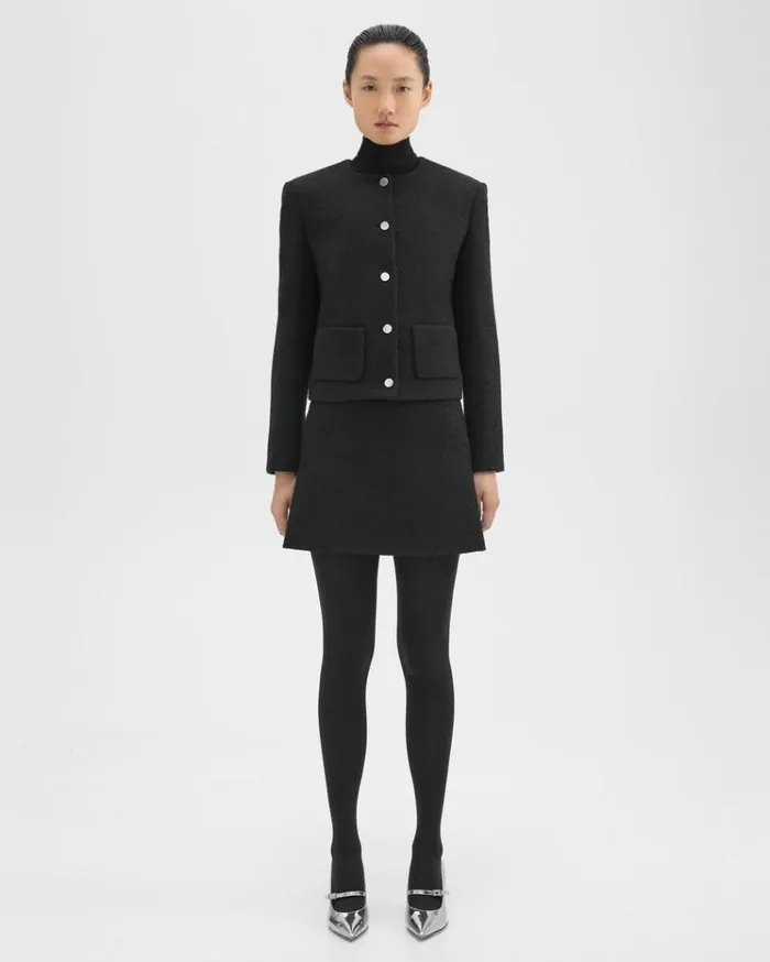 Theory HighWaist Mini Skirt In WoolBlend Tweed Black Women Skirts