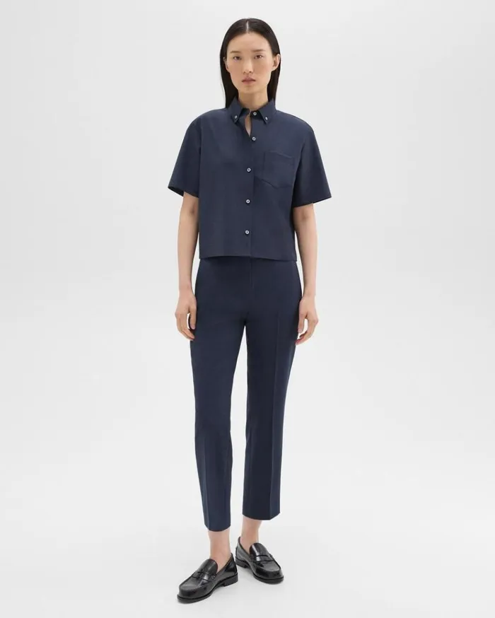 Theory HighWaist Slim Crop Pant In Oxford Wool Nocturne Navy Women Pants