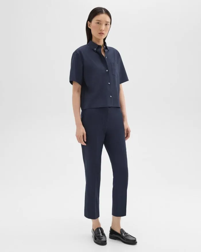 Theory HighWaist Slim Crop Pant In Oxford Wool Nocturne Navy Women Pants Theory HighWaist Slim Crop Pant In Oxford Wool Nocturne Navy Women Pants