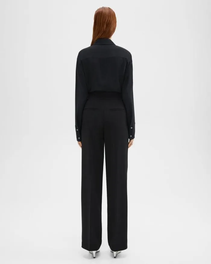 Theory HighWaist WideLeg Pant In Admiral Crepe Black Women Pants