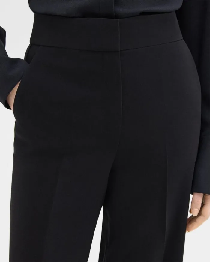 Theory HighWaist WideLeg Pant In Admiral Crepe Black Women Pants