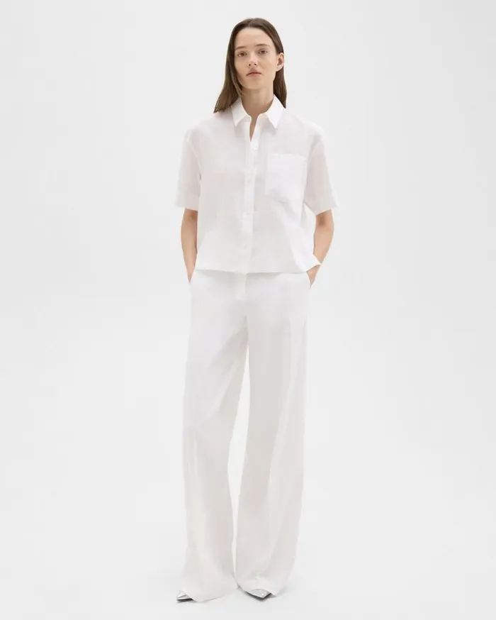 Theory HighWaist WideLeg Pant In Good Linen White Women Pants
