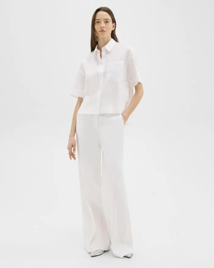 Theory HighWaist WideLeg Pant In Good Linen White Women Pants