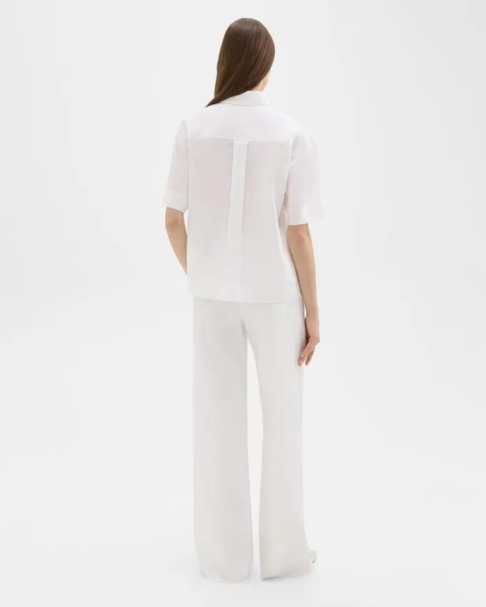 Theory HighWaist WideLeg Pant In Good Linen White Women Pants