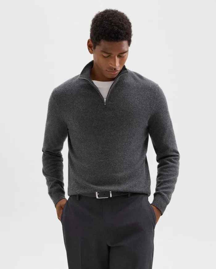 Theory Hilles QuarterZip Sweater In Cashmere Grey Heather Men Sweaters Cardigans