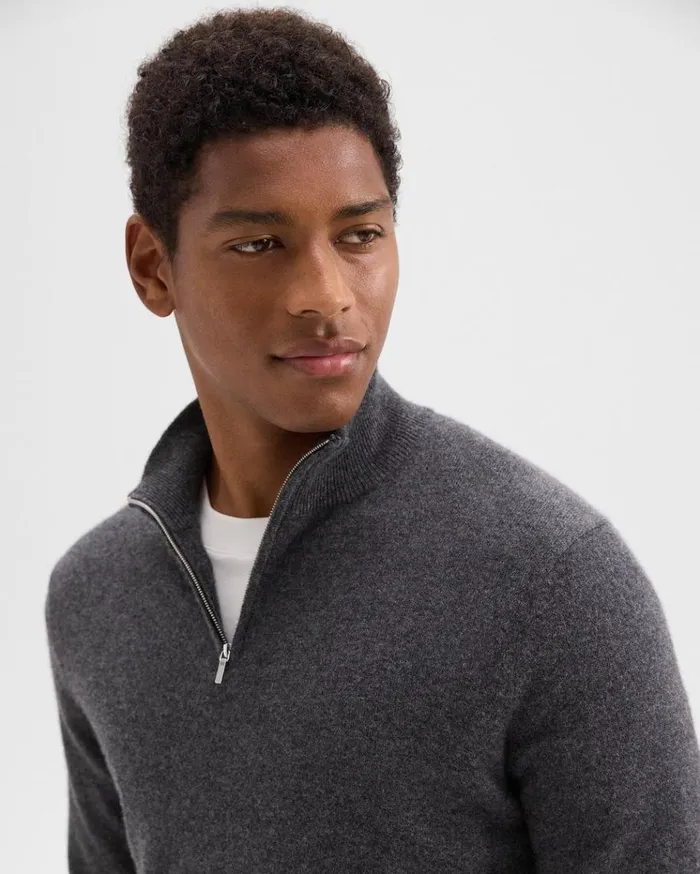 Theory Hilles QuarterZip Sweater In Cashmere Grey Heather Men Sweaters Cardigans Theory Hilles QuarterZip Sweater In Cashmere Grey Heather Men Sweaters Cardigans