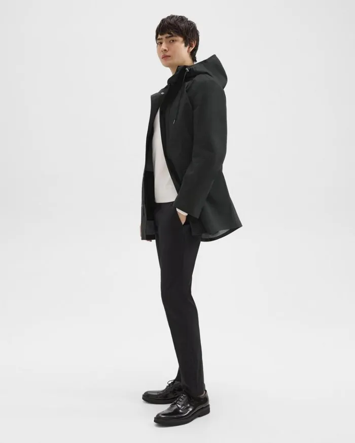 Theory Hooded Raincoat In Poplin Black Men Outerwear Theory Hooded Raincoat In Poplin Black Men Outerwear