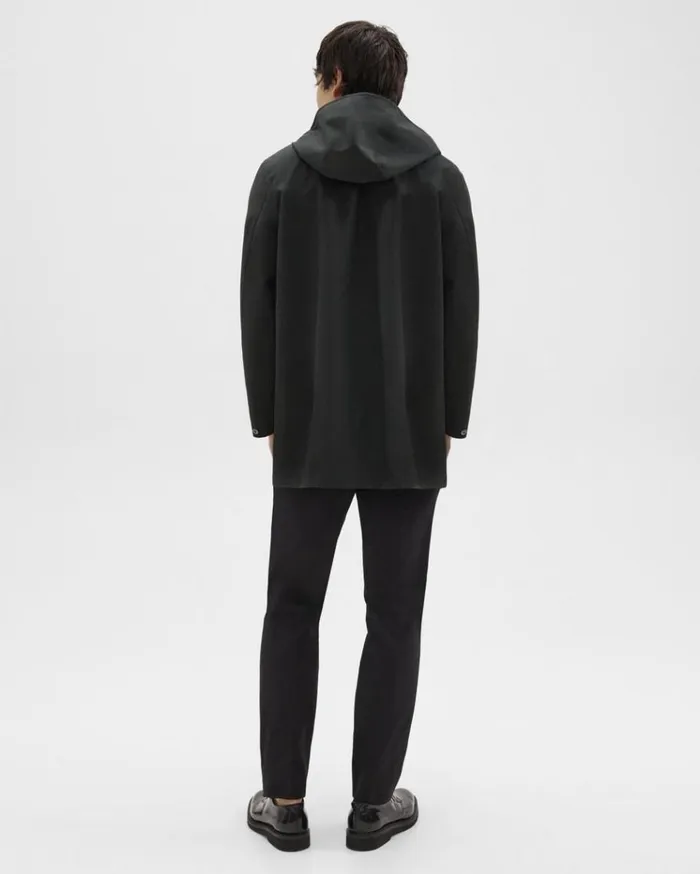 Theory Hooded Raincoat In Poplin Black Men Outerwear Theory Hooded Raincoat In Poplin Black Men Outerwear