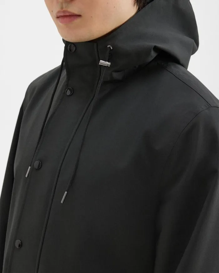 Theory Hooded Raincoat In Poplin Black Men Outerwear Theory Hooded Raincoat In Poplin Black Men Outerwear