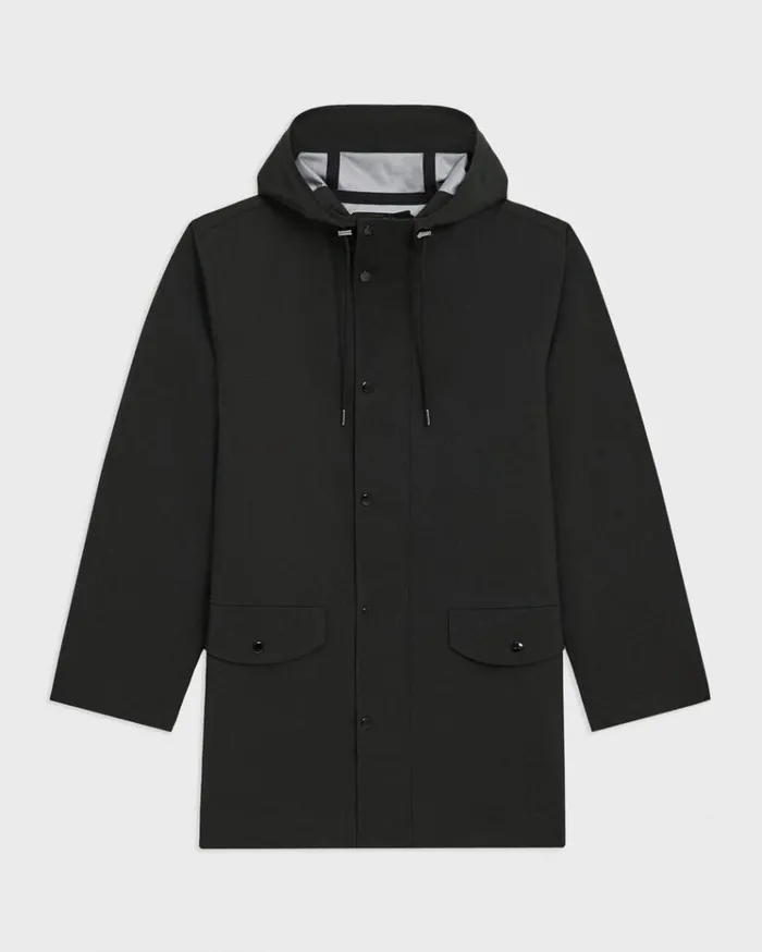 Theory Hooded Raincoat In Poplin Black Men Outerwear Theory Hooded Raincoat In Poplin Black Men Outerwear