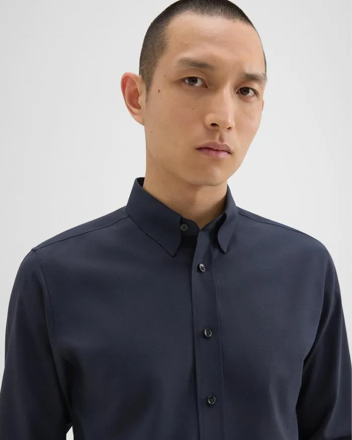 Theory Hugh Shirt In Virgin Wool Navy Men Shirts Theory Hugh Shirt In Virgin Wool Navy Men Shirts