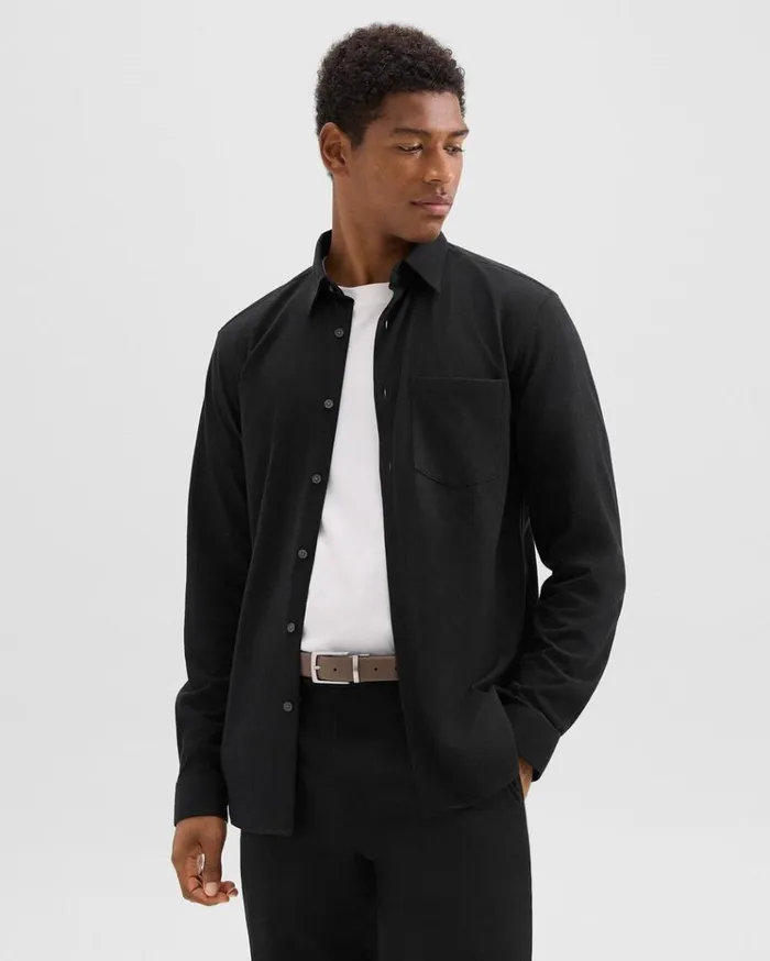Theory Irving Pocket Shirt In Brushed Structure Knit Black Men Shirts Theory Irving Pocket Shirt In Brushed Structure Knit Black Men Shirts